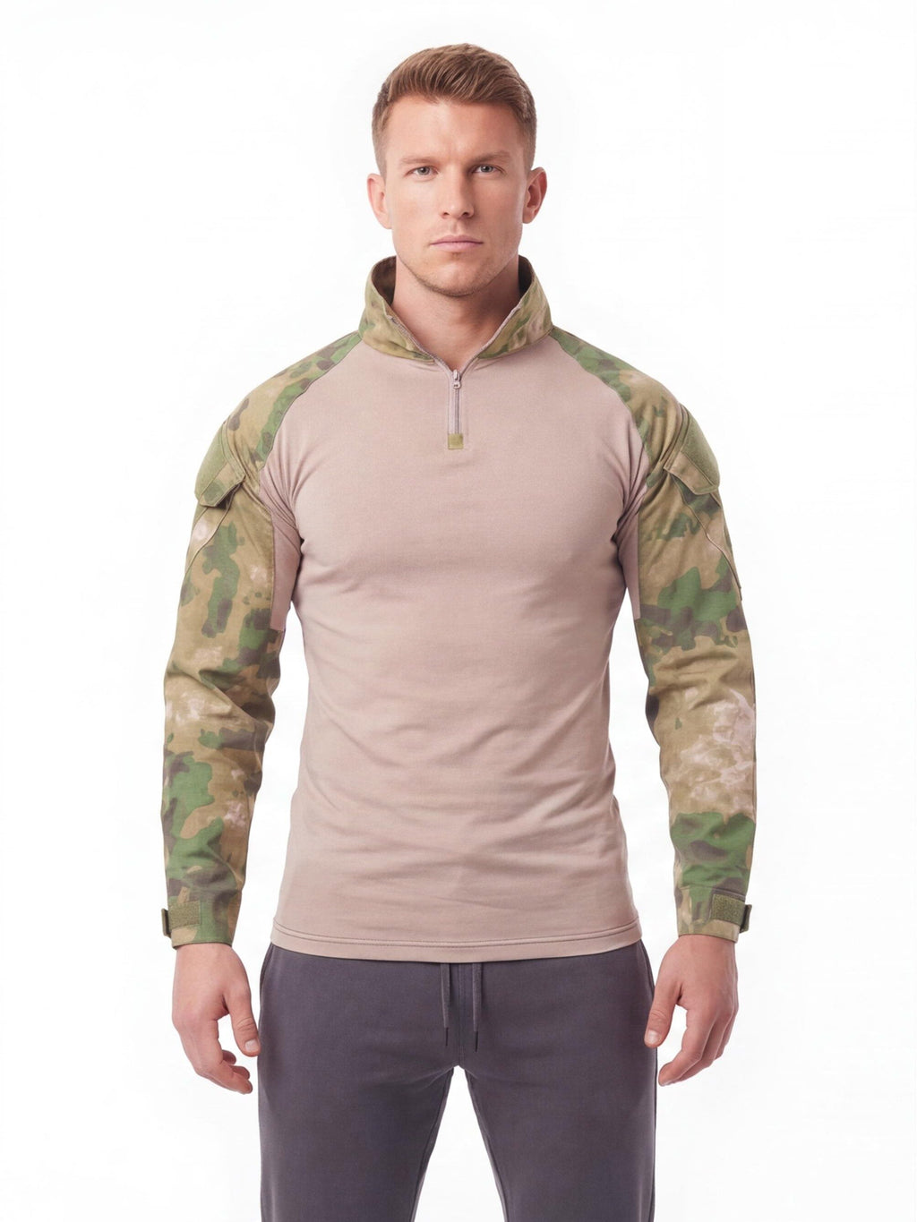 Quarter-Zip Ripstop Utility Work Shirt with Sleeve Pocket