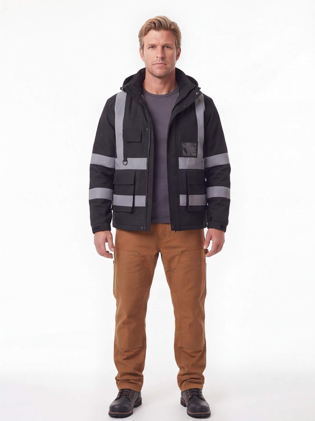 Waterproof Reflective Work Jacket with Detachable Hood