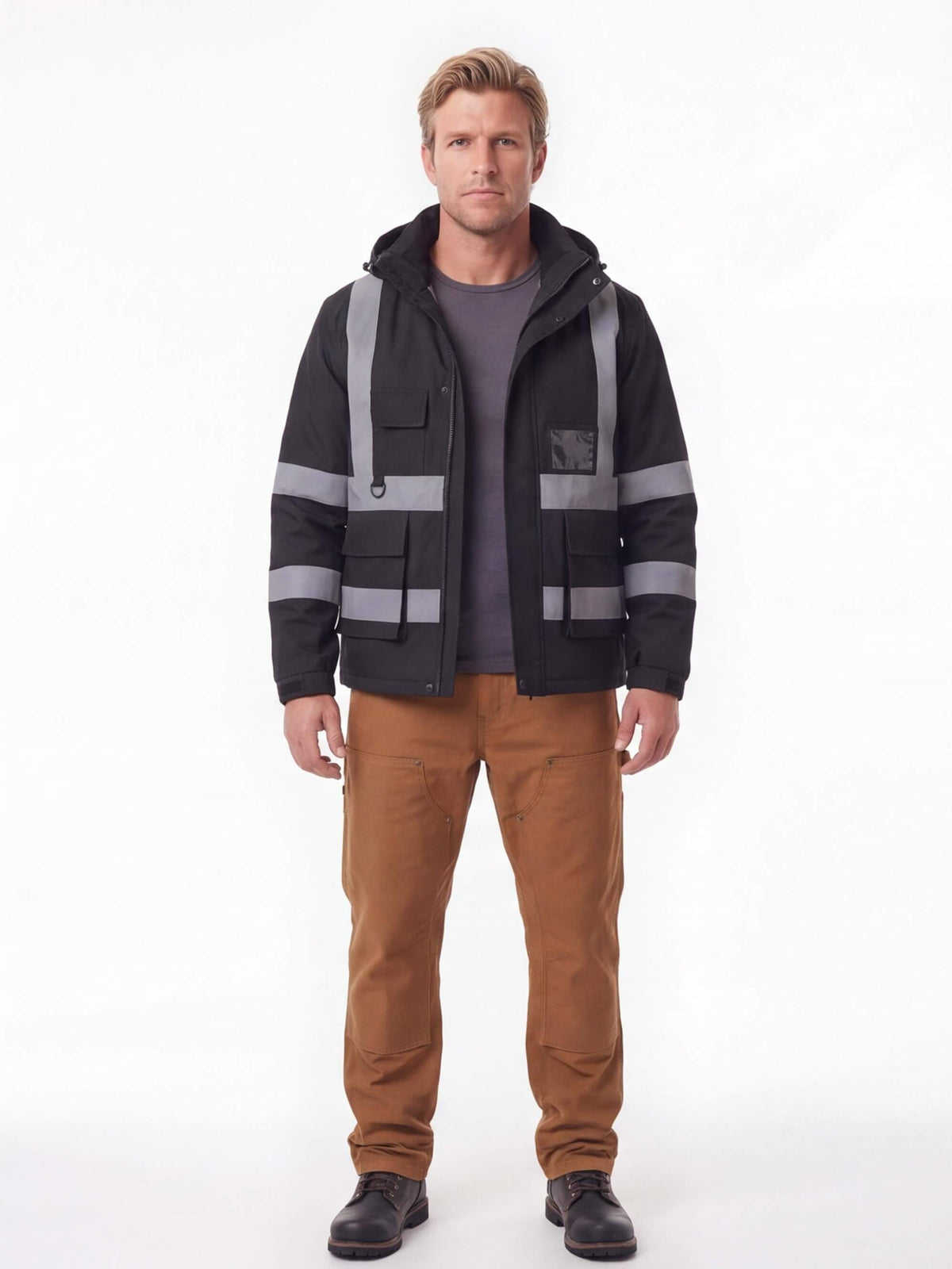 Waterproof Reflective Work Jacket with Detachable Hood