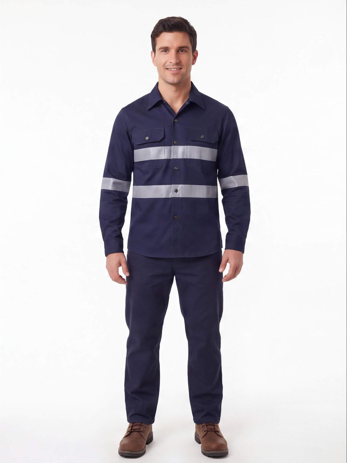 Reflective Long-Sleeve Work Shirt with Chest Pockets