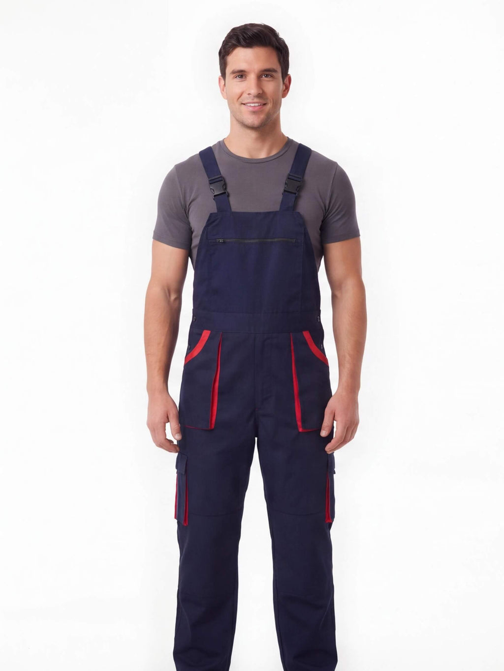 Multi-Pocket Work Bib Overalls with Zippered Chest Pocket