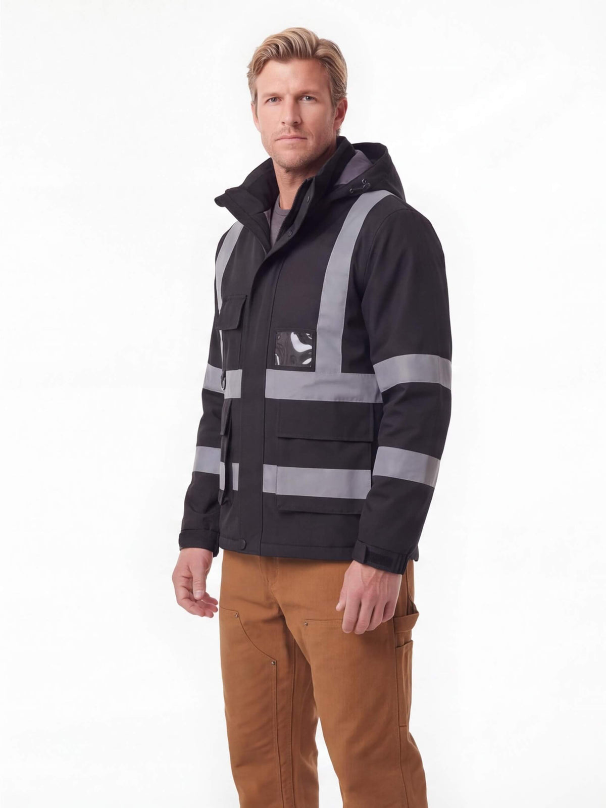 Waterproof Reflective Work Jacket with Detachable Hood