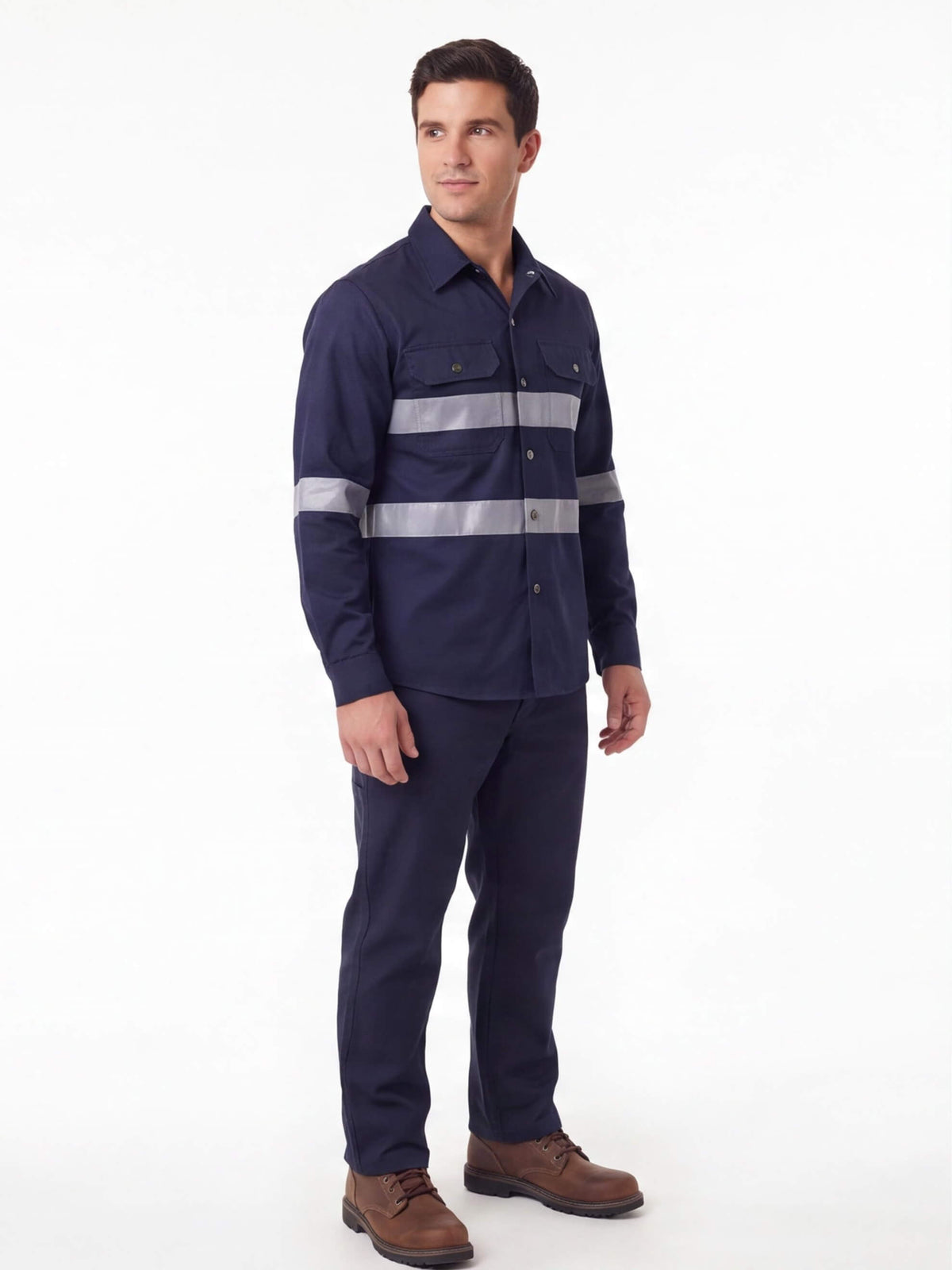 Reflective Long-Sleeve Work Shirt with Chest Pockets