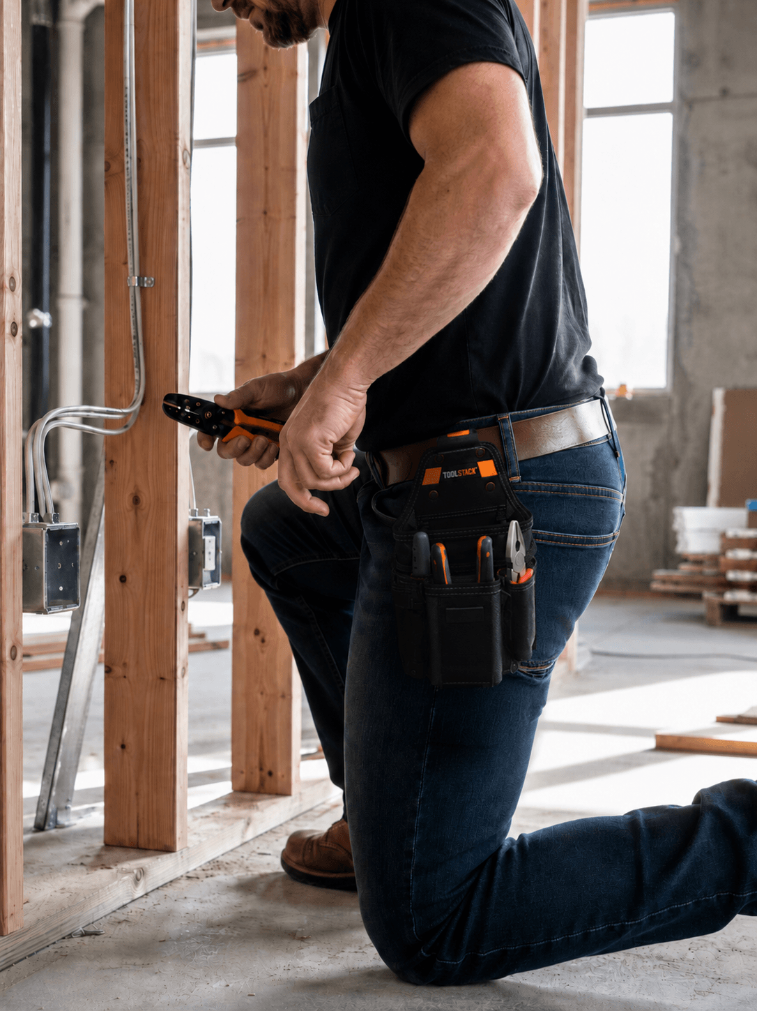 Compact Electrician Tool Pouch with Quick-Hook Attachment