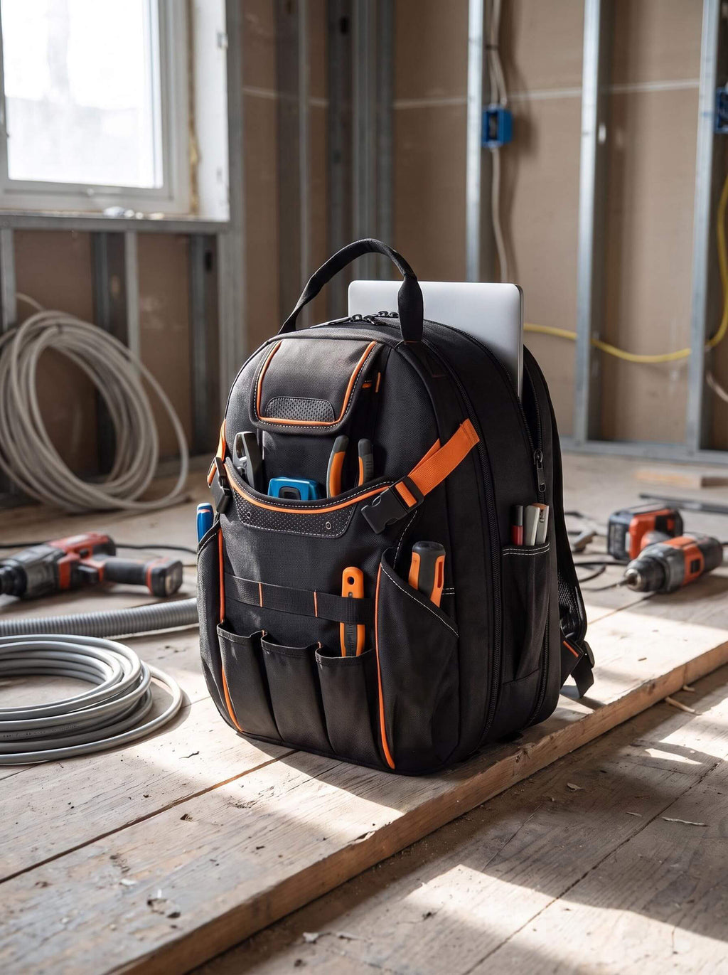 Multi-Pocket Electrician Tool Backpack with Laptop Storage