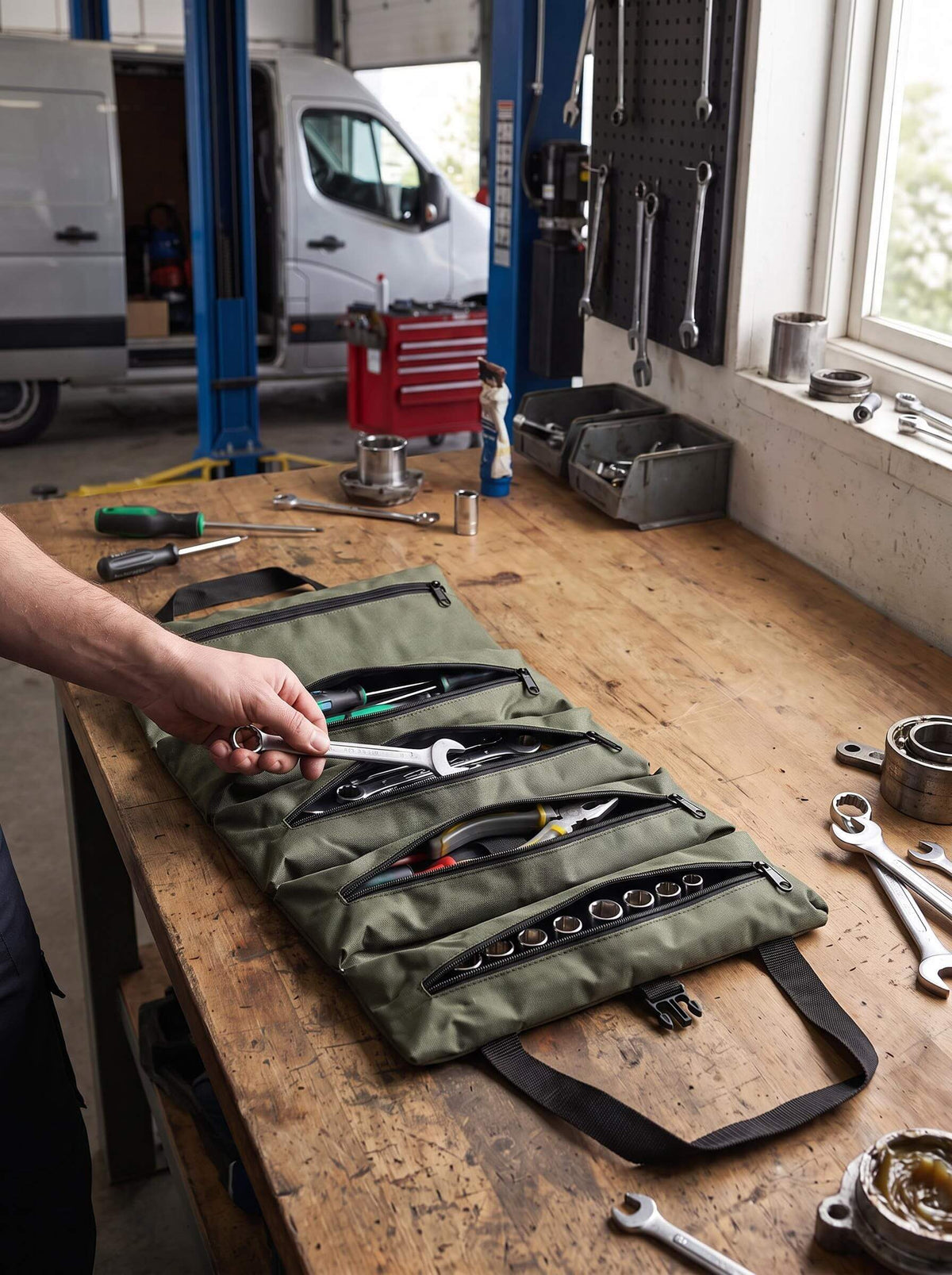 Roll-Up Tool Organizer with 4 Zippered Compartments