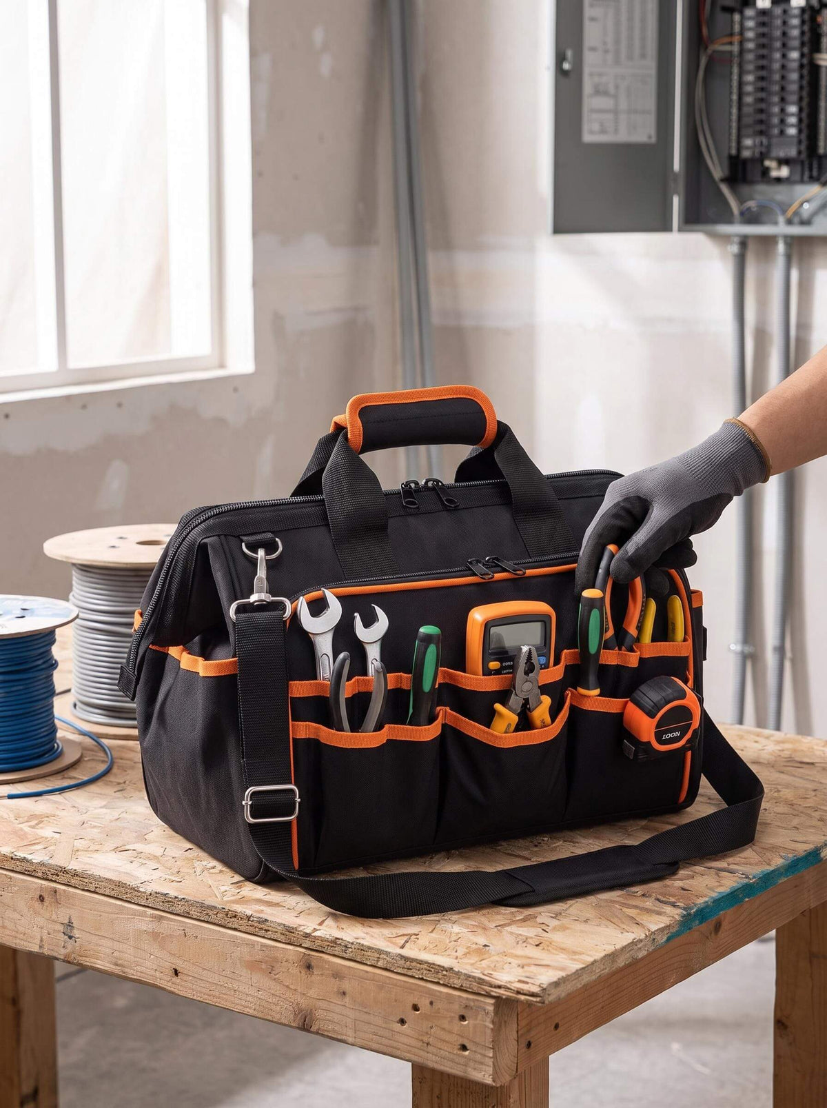 35L Electrician Tool Tote with Rigid Waterproof Base