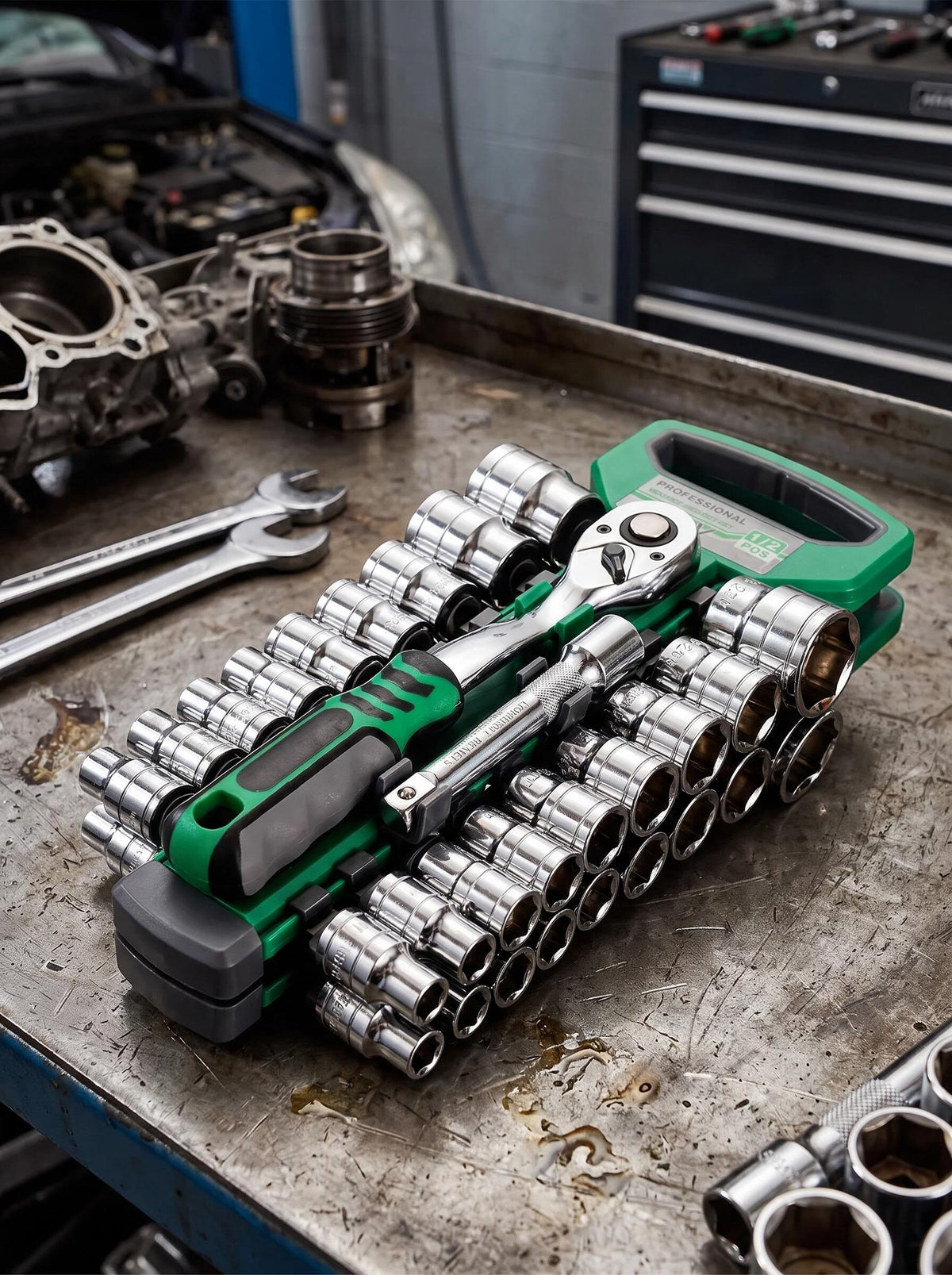 Compact Multi-Drive Ratchet Socket Set for Mechanics