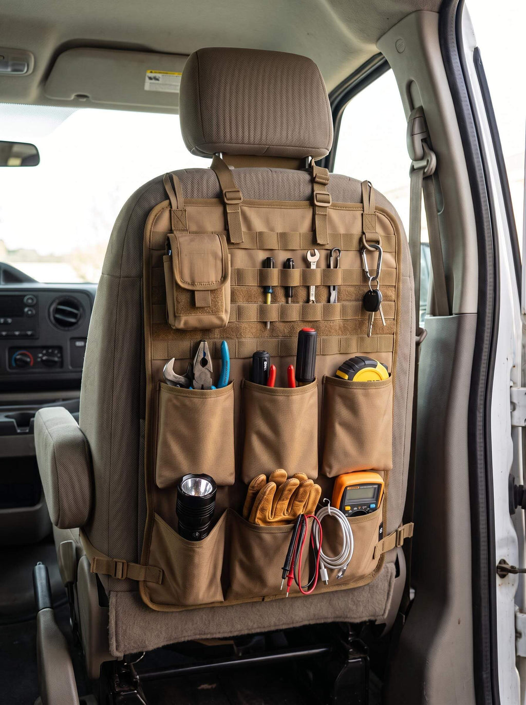Work Truck Seat-Back Organizer with Wall-Hanging Storage
