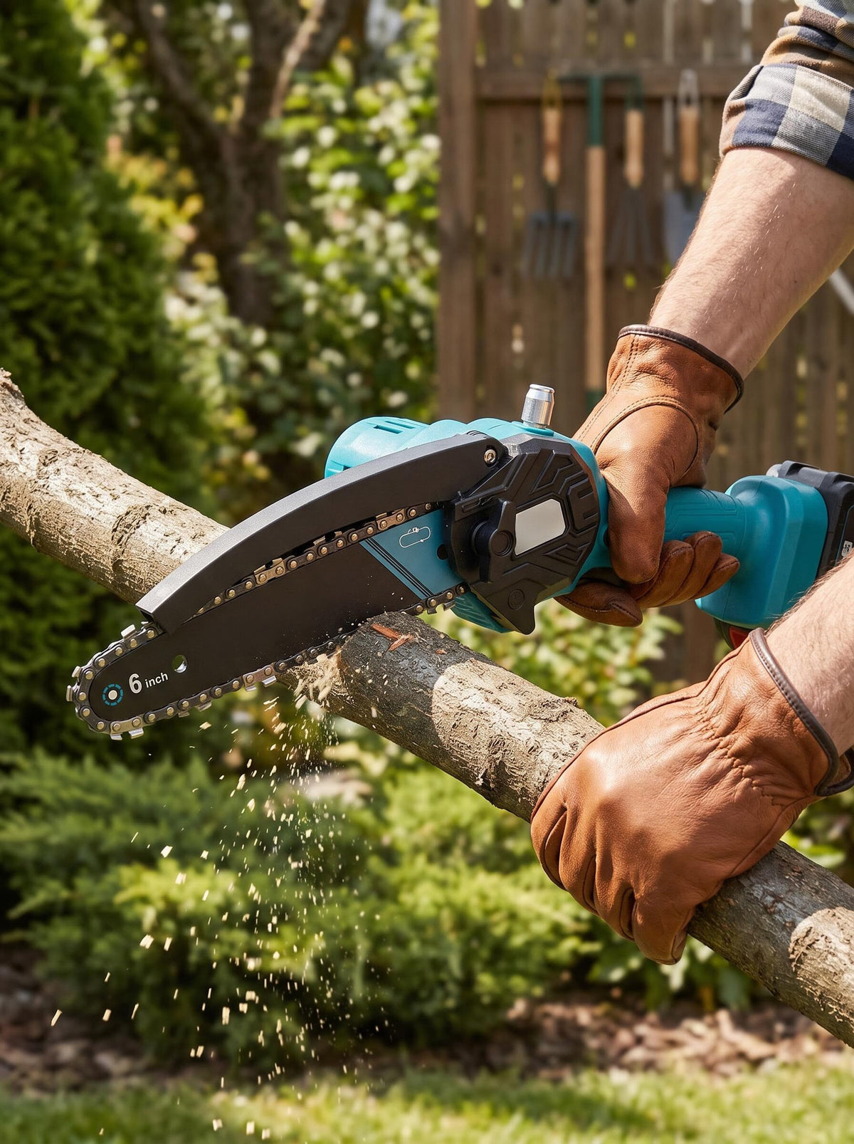 6-Inch Cordless Mini Chainsaw Pruning Kit with Two Batteries