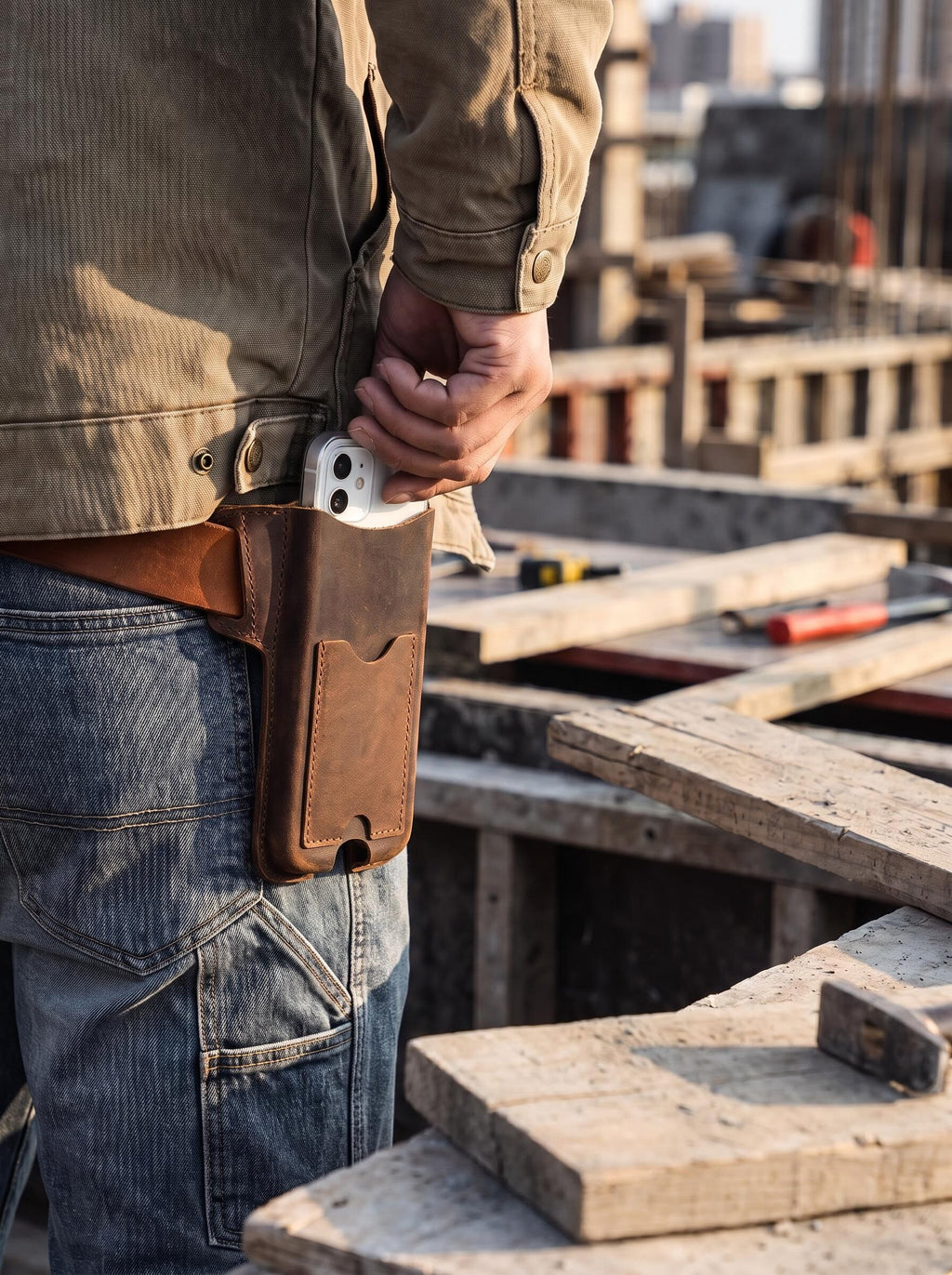 Nubuck Leather Work Phone Belt Holster