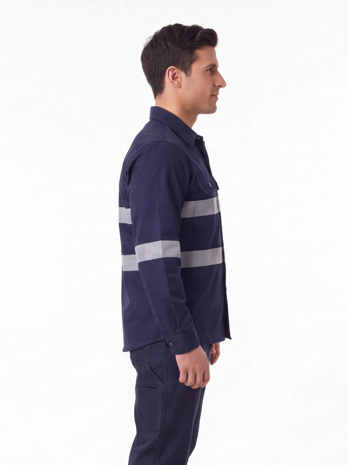 Reflective Long-Sleeve Work Shirt with Chest Pockets