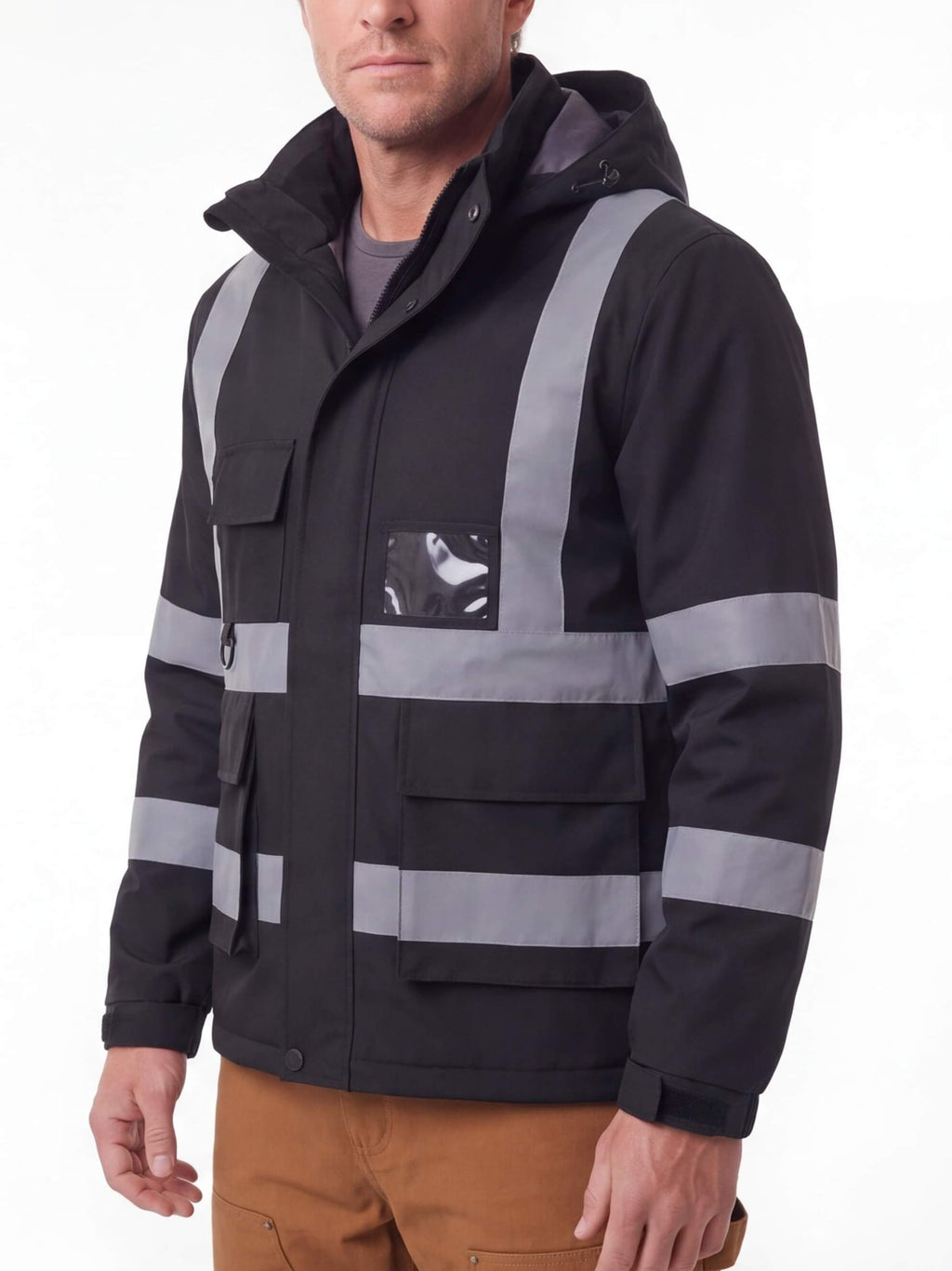 Waterproof Reflective Work Jacket with Detachable Hood