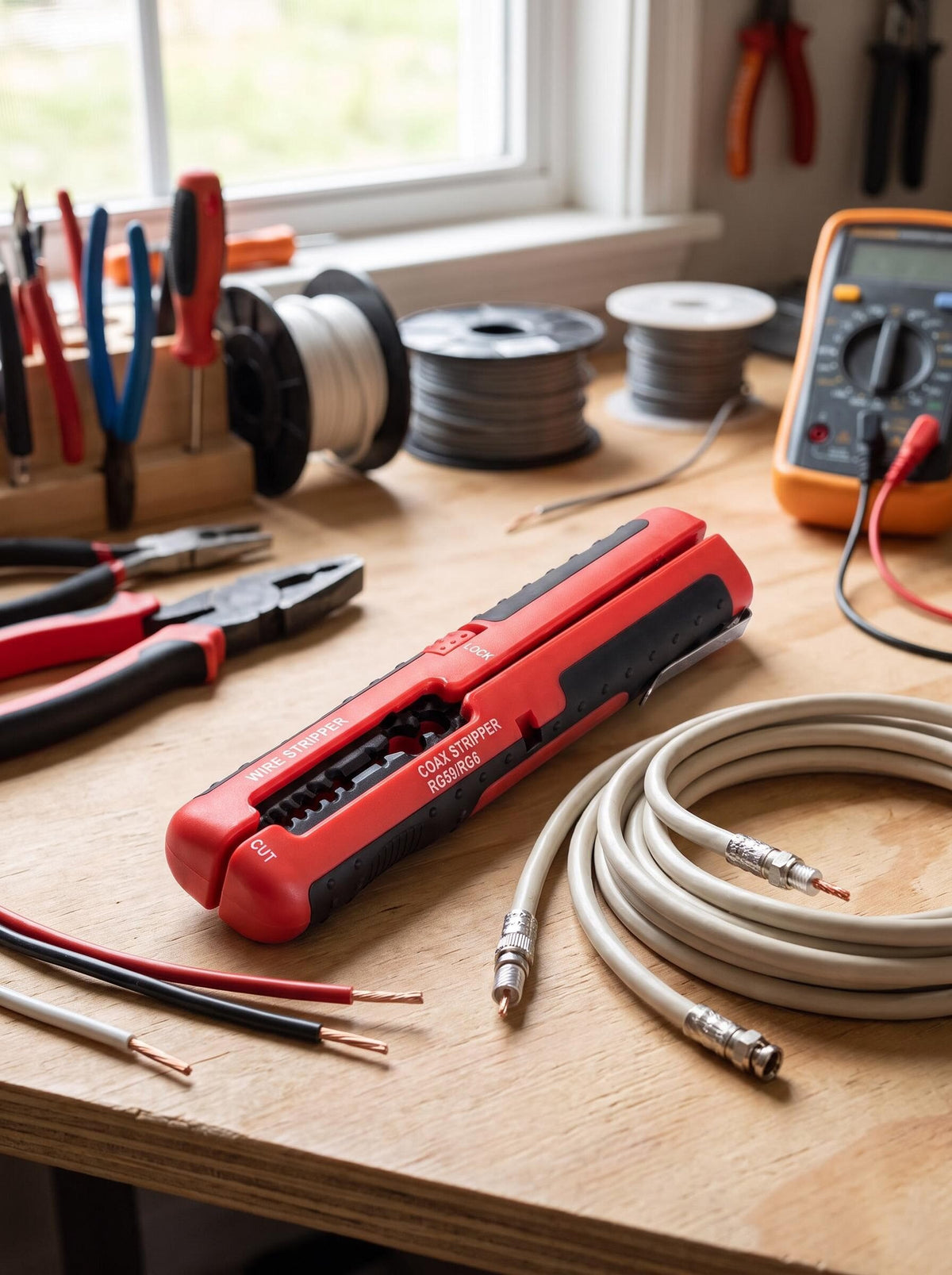 Compact Wire & Coax Cable Stripper Cutter Tool