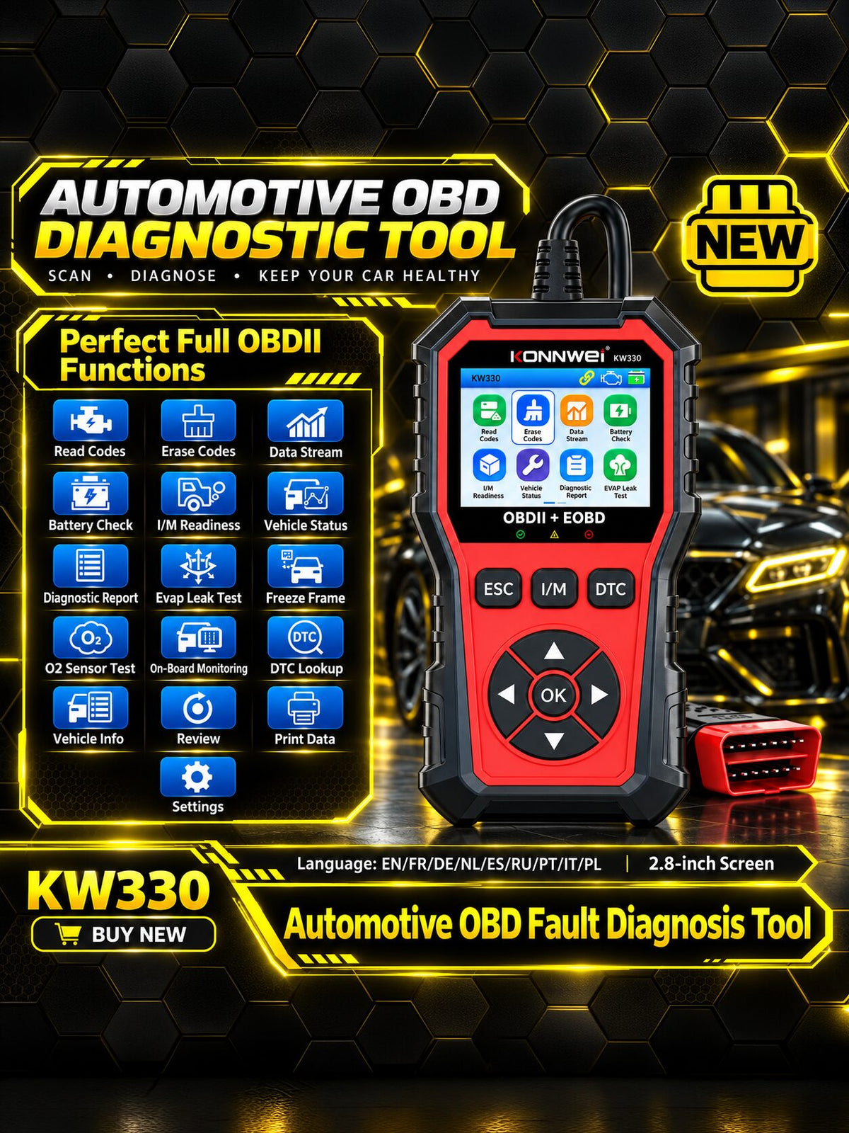 Handheld OBD2 Scanner with Live Data & Freeze Frame