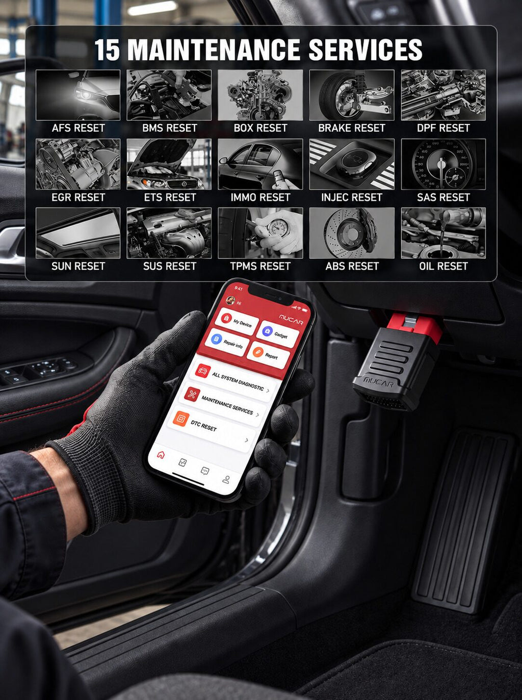 Bluetooth Full-System OBD2 Diagnostic Scanner with 15 Resets