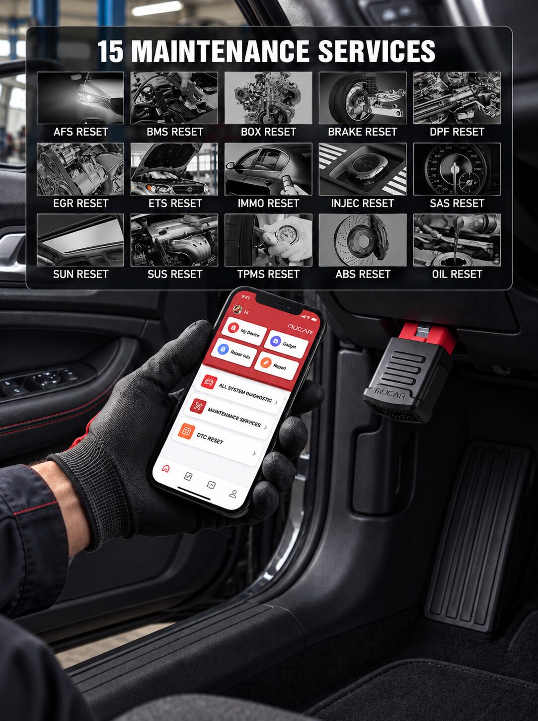 Bluetooth Full-System OBD2 Diagnostic Scanner with 15 Resets