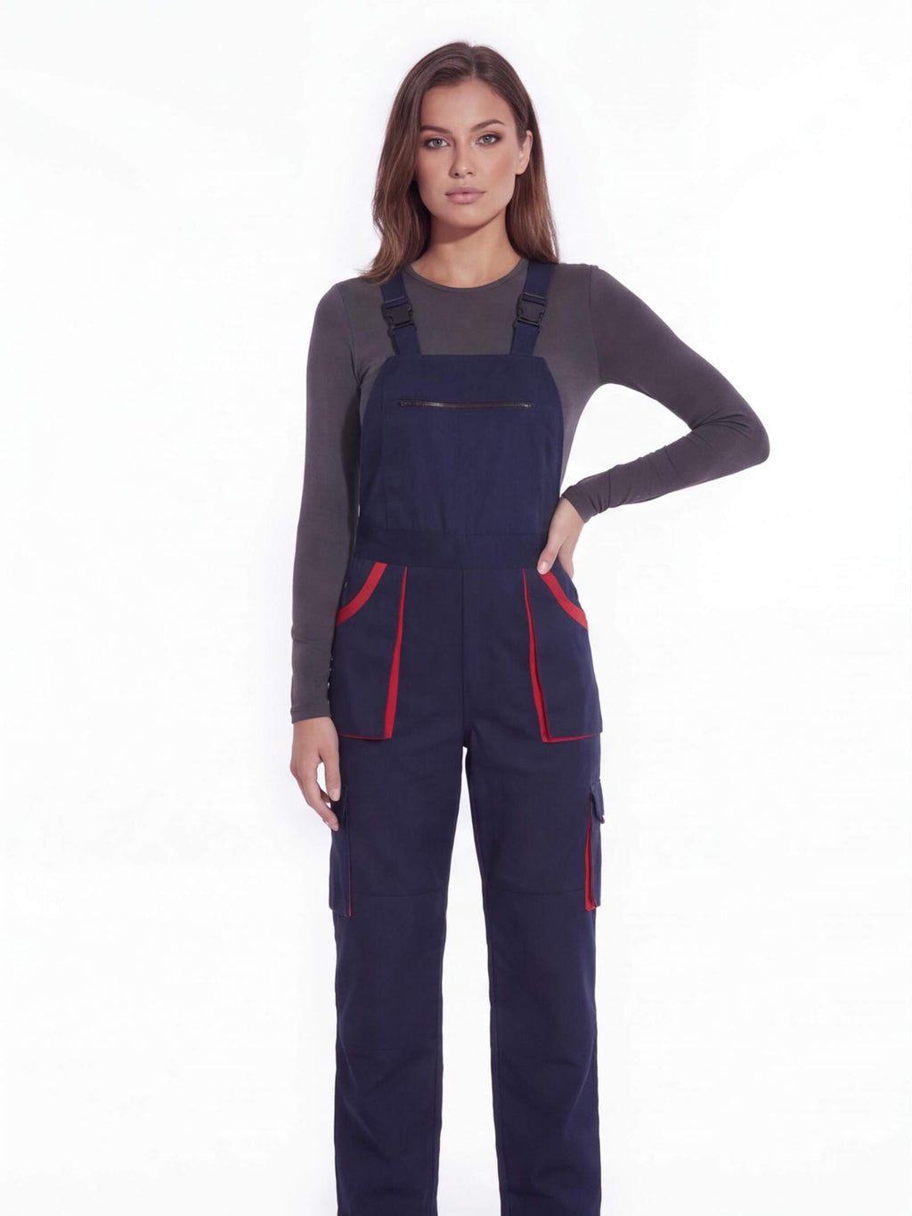 Multi-Pocket Work Bib Overalls with Zippered Chest Pocket