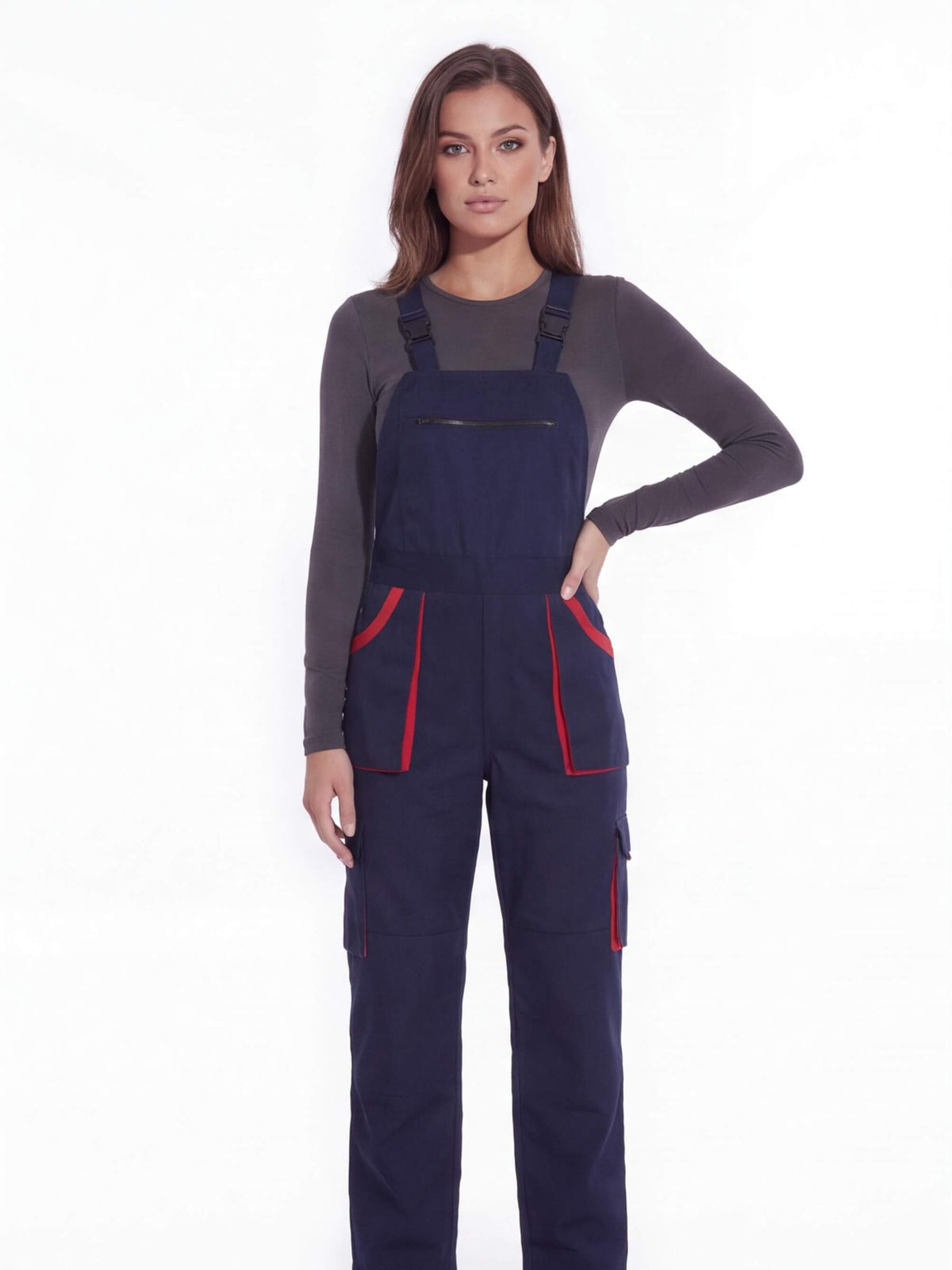 Multi-Pocket Work Bib Overalls with Zippered Chest Pocket