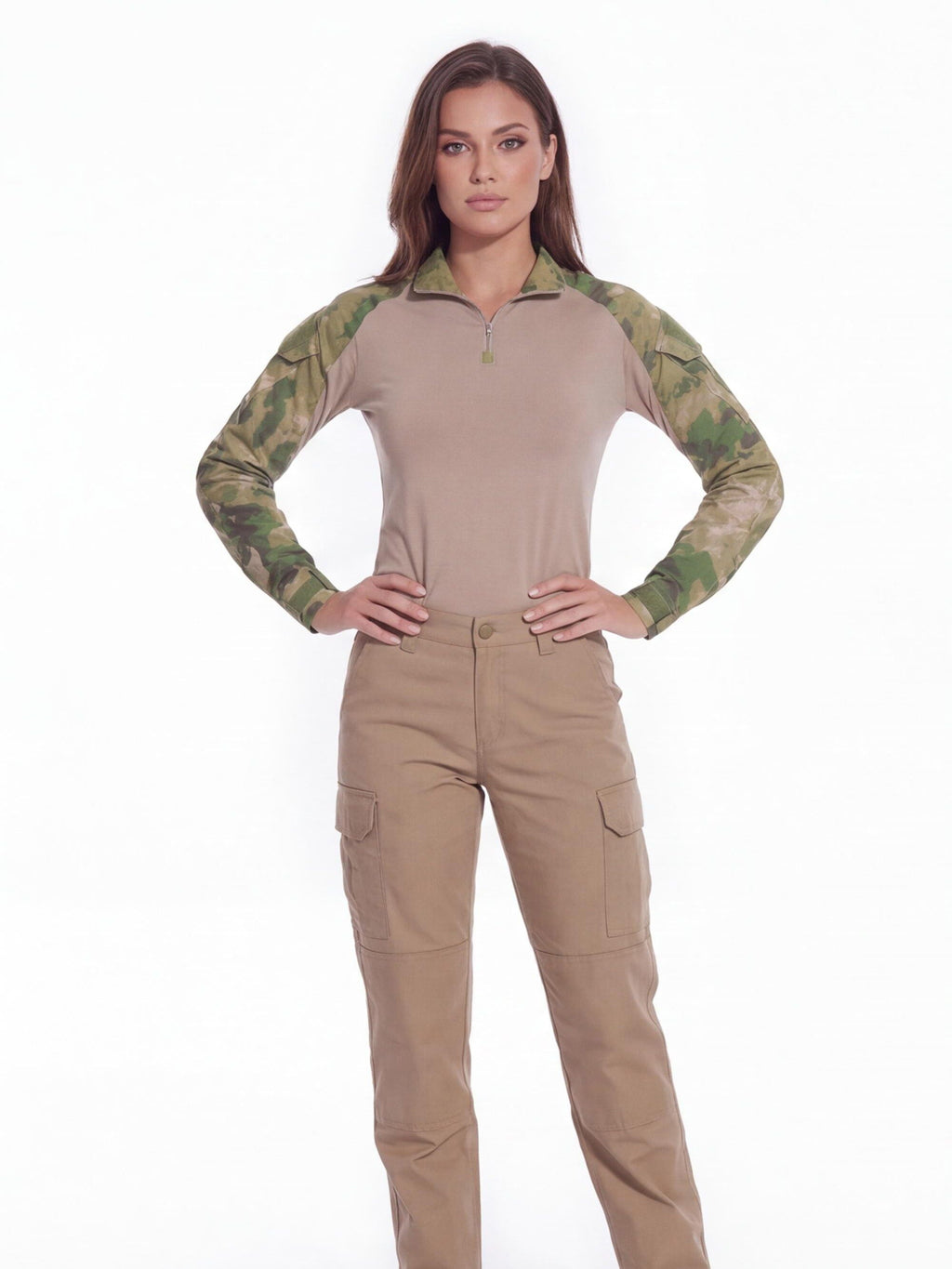 Quarter-Zip Ripstop Utility Work Shirt with Sleeve Pocket