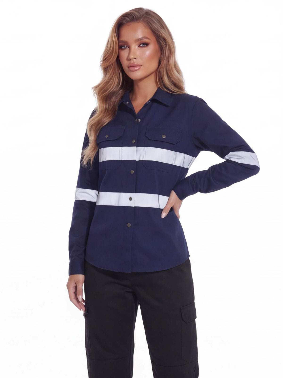 Reflective Long-Sleeve Work Shirt with Chest Pockets