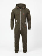 Men's Hooded Fleece One-Piece Work Jumpsuit