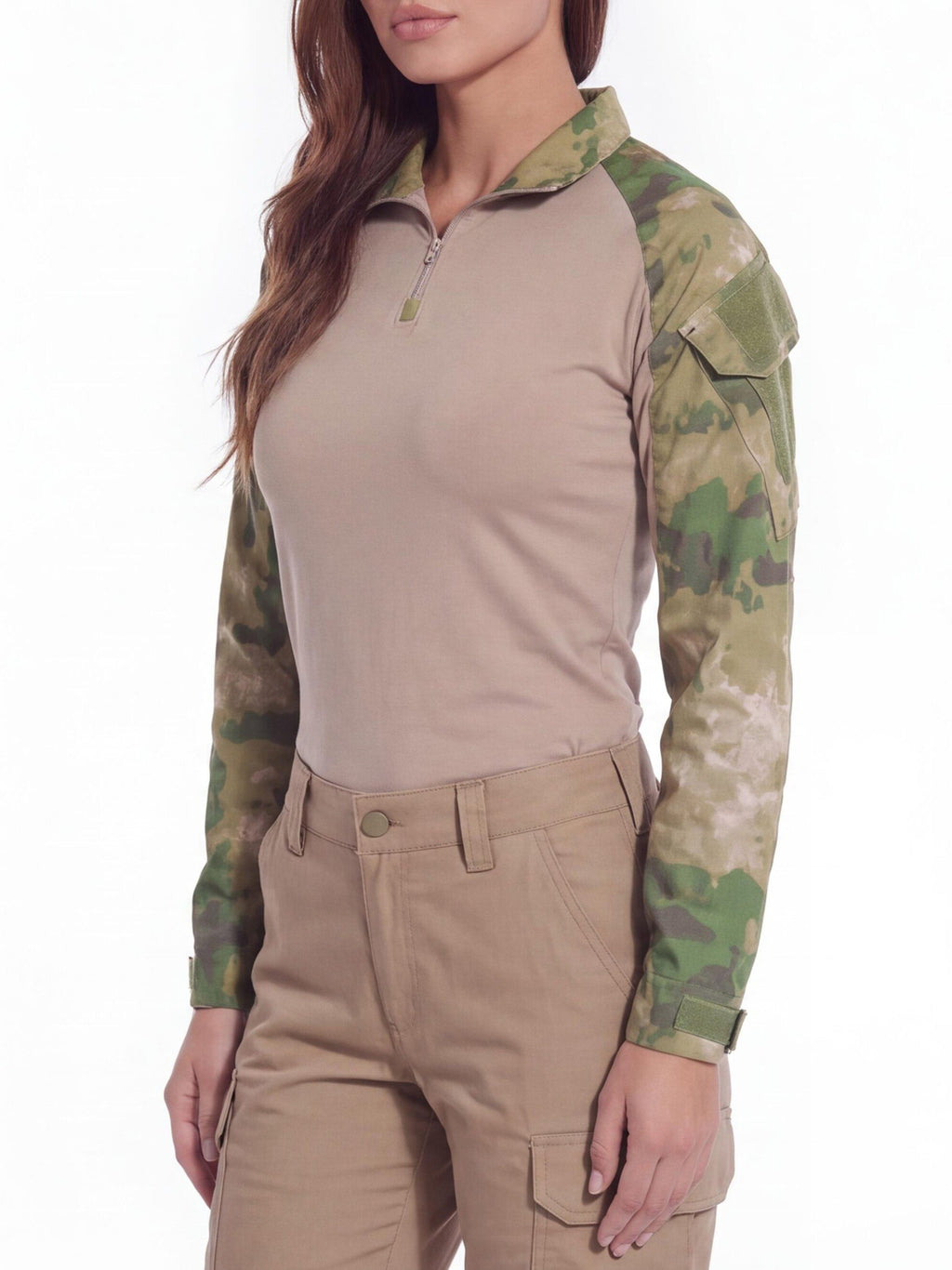 Quarter-Zip Ripstop Utility Work Shirt with Sleeve Pocket