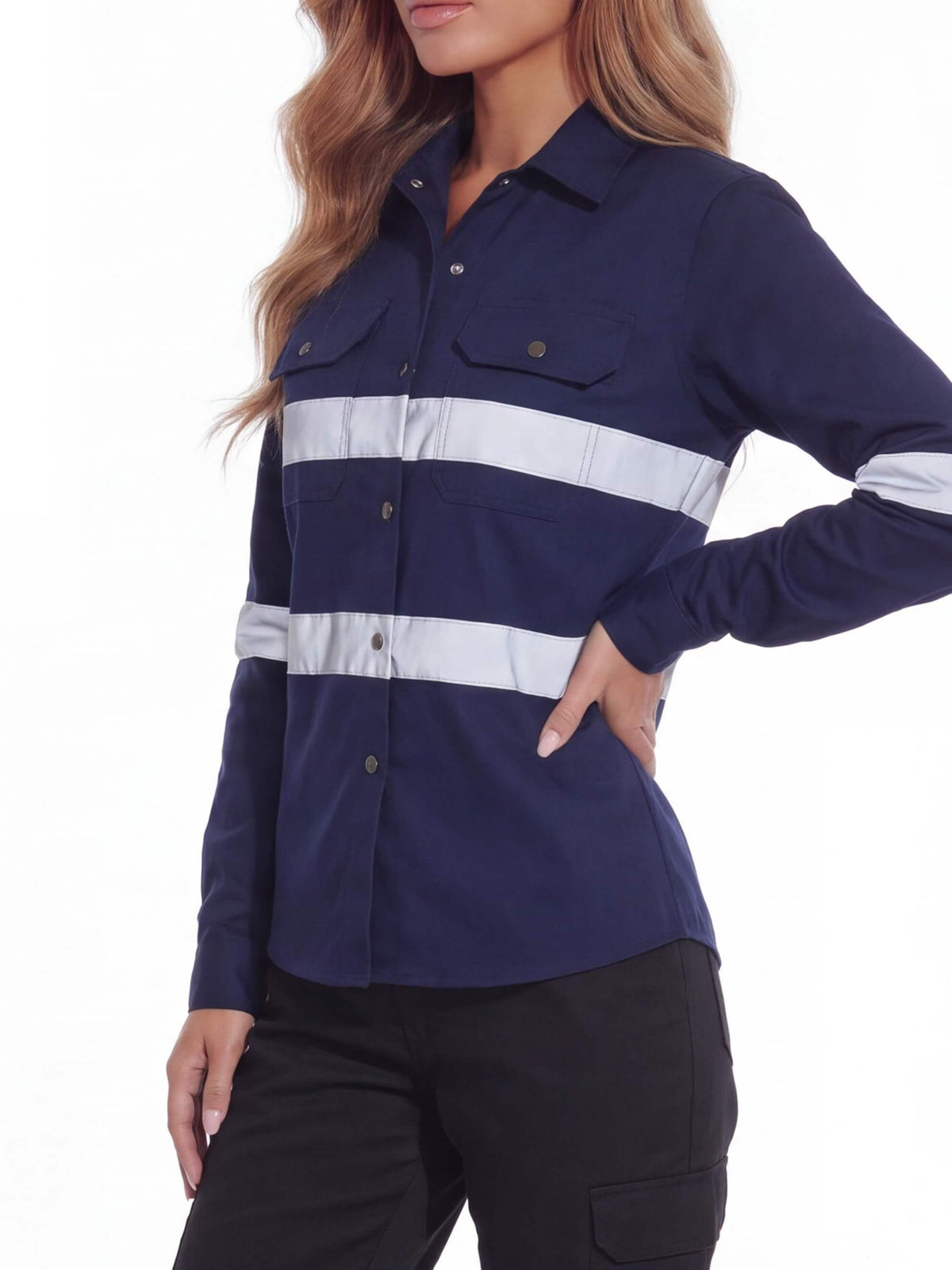 Reflective Long-Sleeve Work Shirt with Chest Pockets