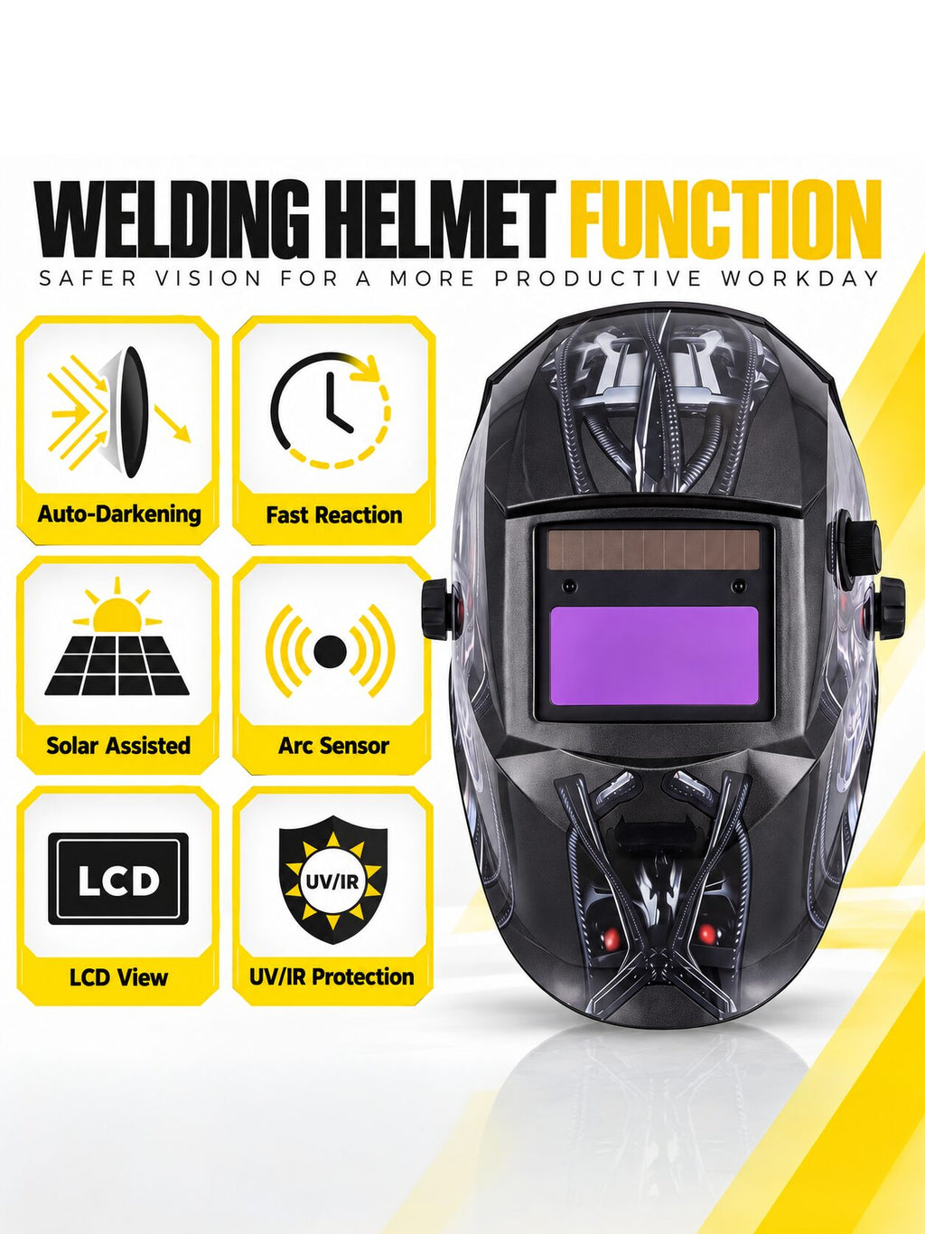 Solar Auto-Darkening Welding Helmet for MIG TIG & Cutting