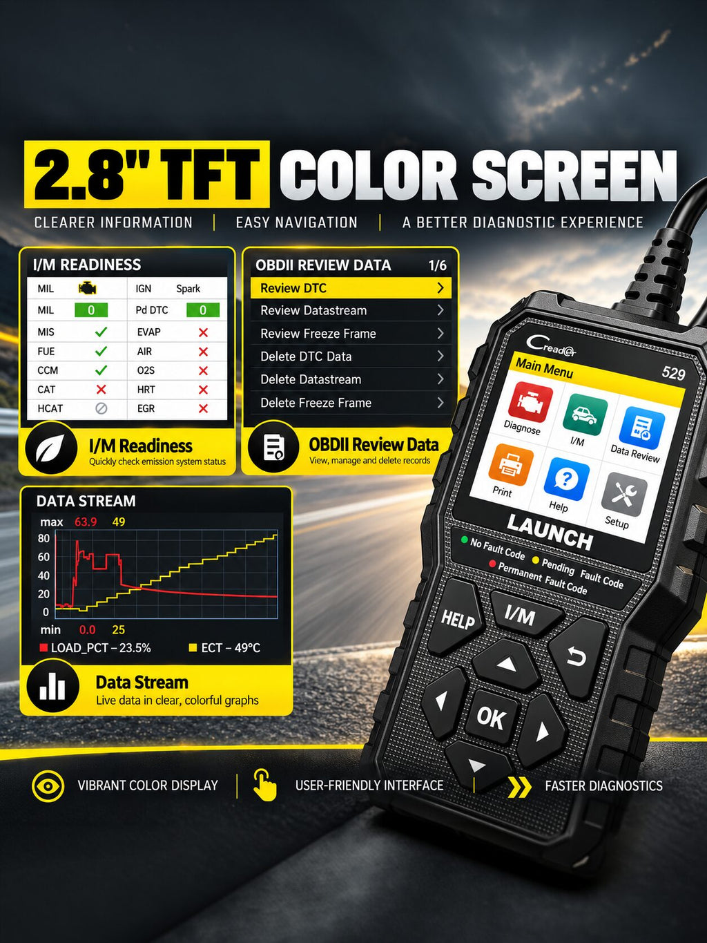 Handheld OBD2 Diagnostic Scanner with Live Data